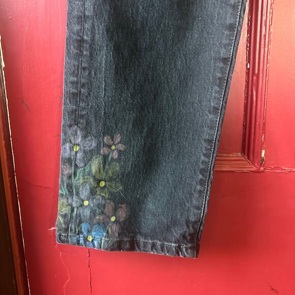 Free People Bren High Rise Cuffed Distressed Boyfriend Jeans 27 HAND PAINTED - Picture 6 of 16